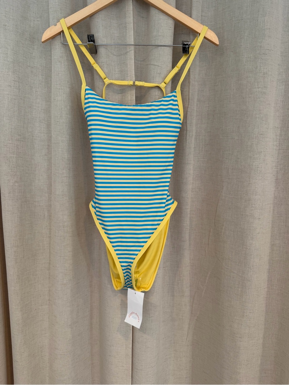 Dippin' Daisy's Yellow Trim Blue & White Striped Swimsuit Small